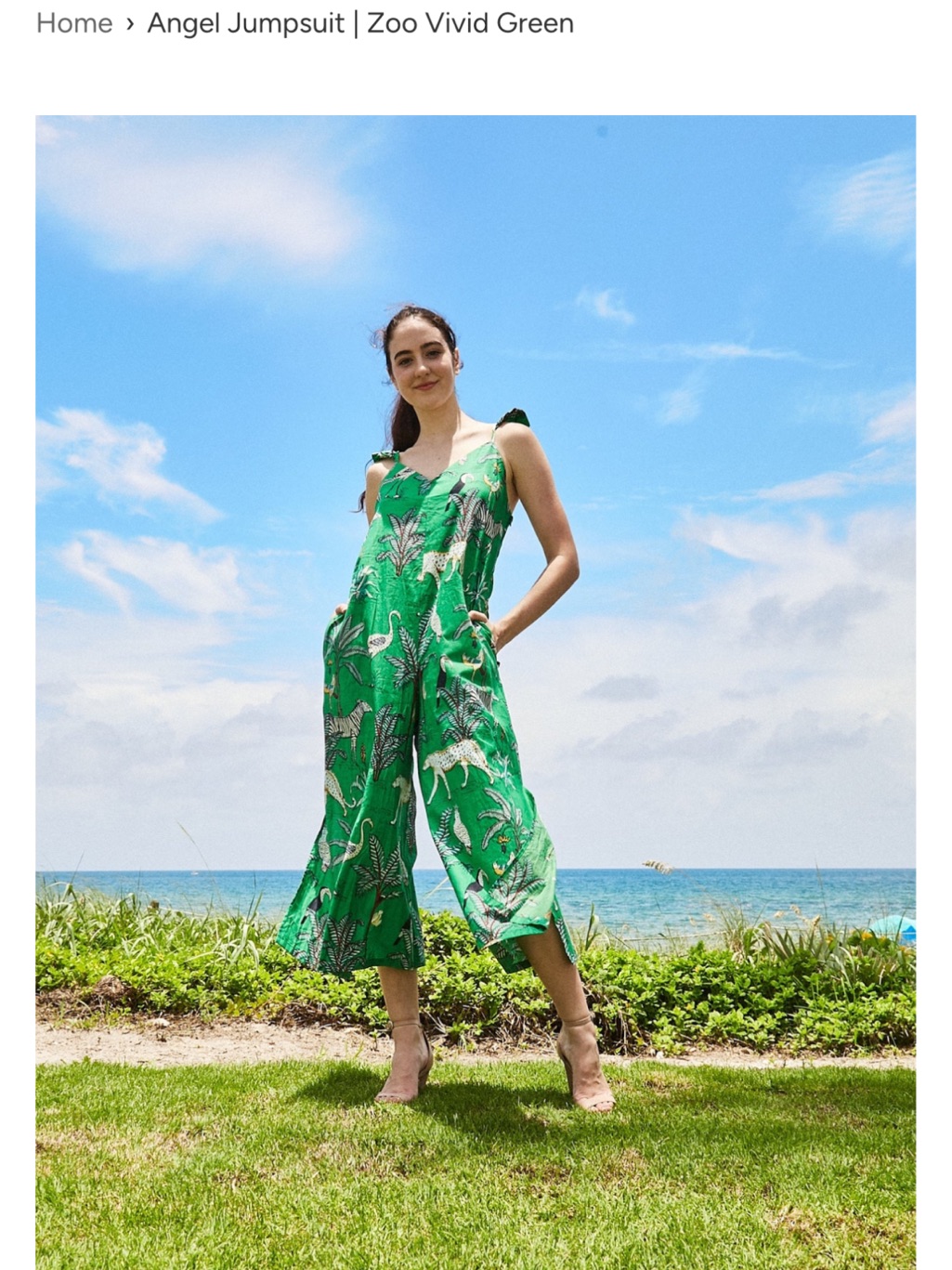 Pick Happy Angel Jumpsuit Green Color Handblock Jungle Animal Print Small